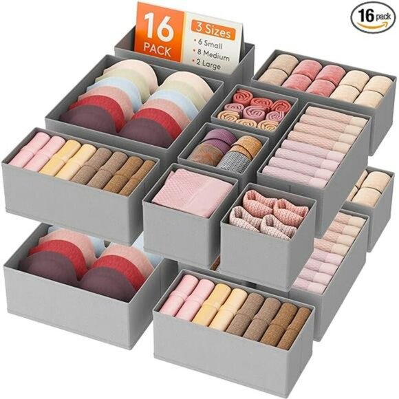 Set of 16 Closet Drawer Organizers Fabric Bins for Bras Socks Underwear - Picture 7 of 7